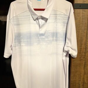 PGA Tour White Polo with Faint Light Blue Stripe Pattern